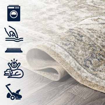 Keesha Bold Distressed Medallion Low-Pile Machine-Washable Area Rug
